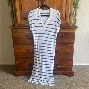 Striped White and Blue Knit Dress